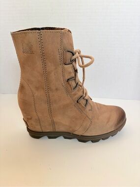 Sorel Joan Of Arctic Boots Wedge II Waterproof Shoes Lace Up Leather Tan Size 8